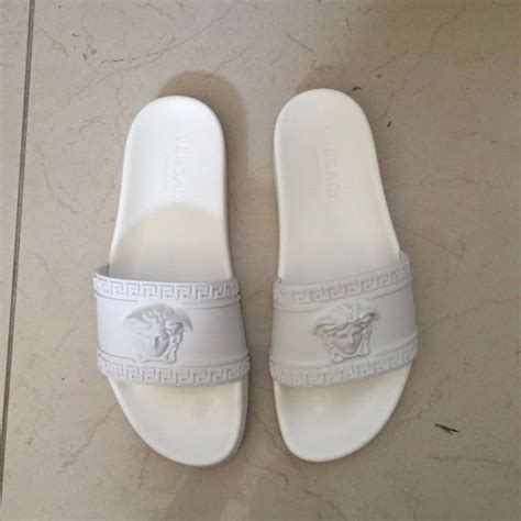 white versace flip flops|versace virtus slides.